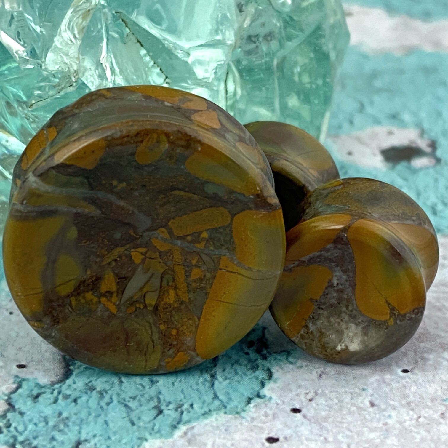 Concave Bamboo Jasper Stone Plugs (STN-755) gauges PICK SIZE