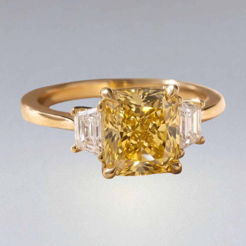 IGI Lab Created Diamond Ring Fancy Vivid Yellow 3.80 CT Radiant 18K Yellow Gold