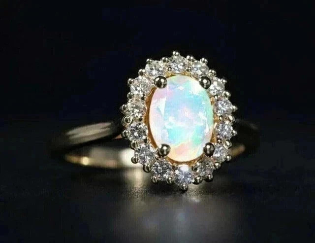 2Ct Oval Cut Lab Created Fire Opal Women Engagement Ring 14K Yellow Gold Plated