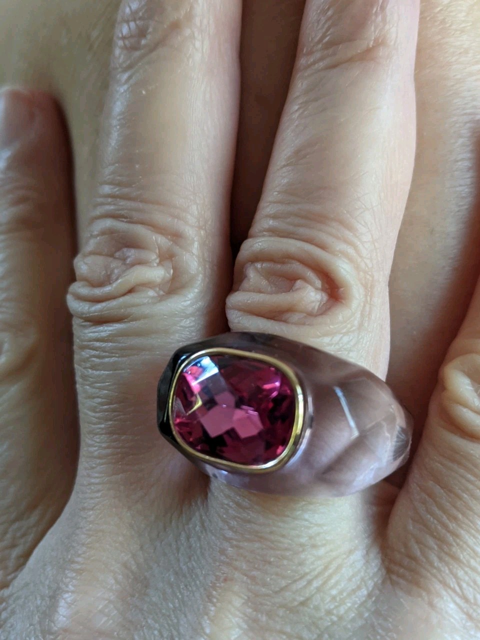 Acrylic Or Lucite Ring With Pink Stone Síze 8 It Is Bulky