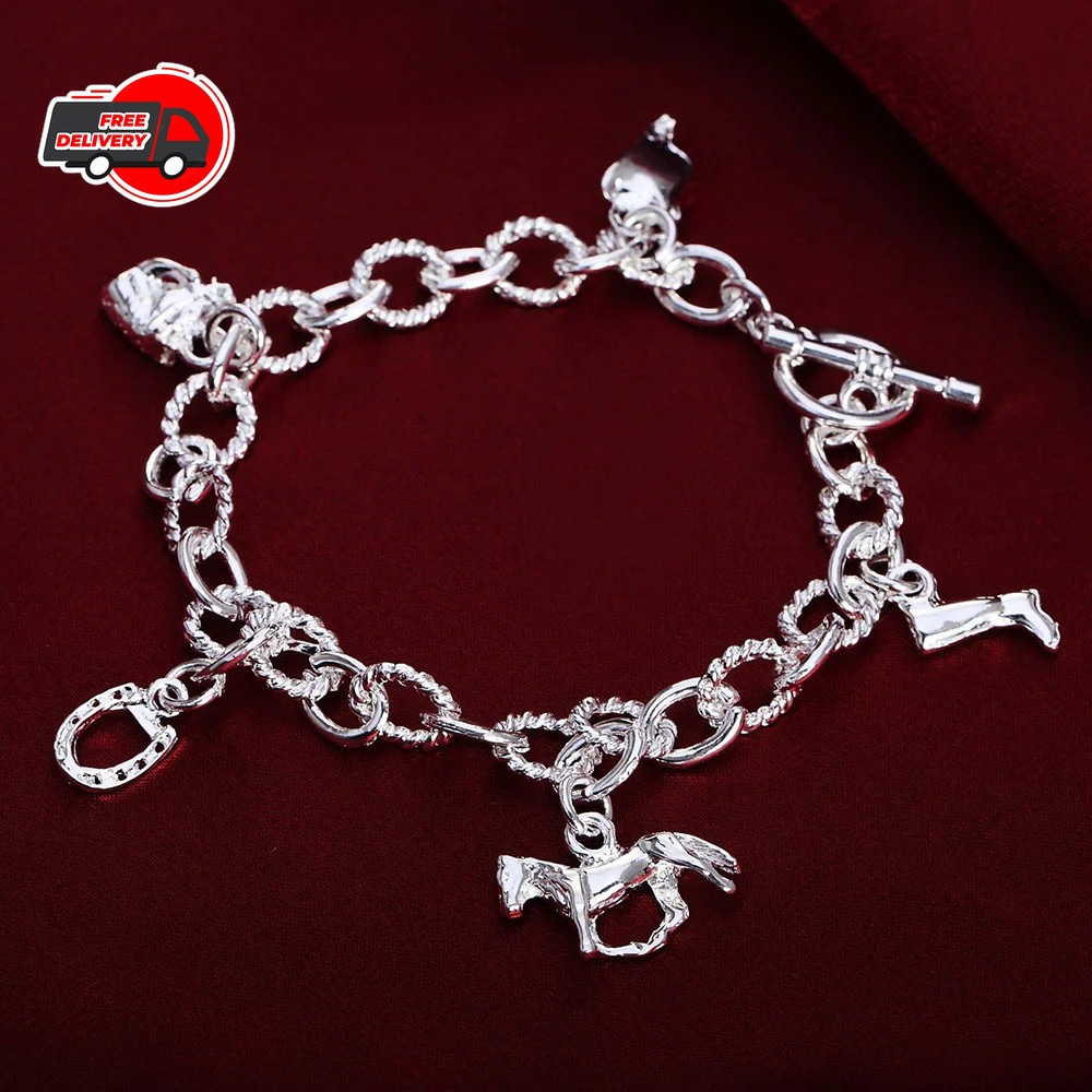 925 Sterling Silver Charm Glossy Bead Bangle Women’s Fashion Bracelet Jewelry