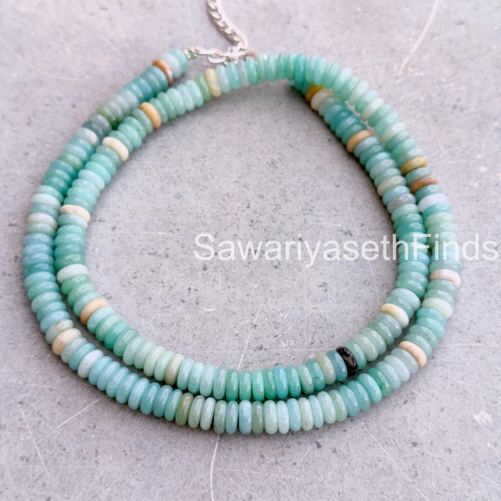 Amazonite Necklace for Women 6MM Rondelle Stone Beads, Natural Blue Green Gemsto