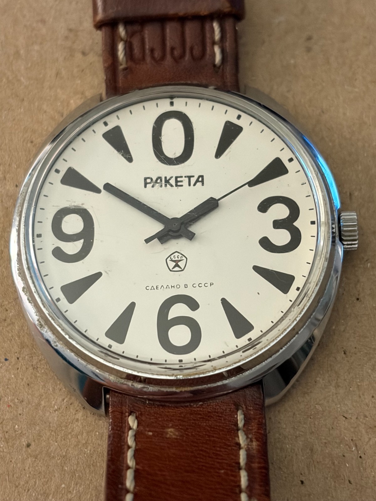 VINTAGE RAKETA BIG ZERO 33MM SOVIET MECHANICAL WRISTWATCH SPARES OR REPAIR