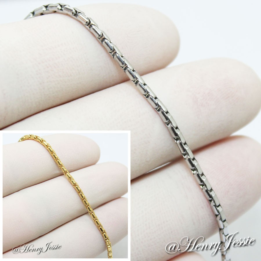 16-24″MEN WOMEN Stainless Steel 1.5mm Silver/Gold Plated Box Link Chain Necklace