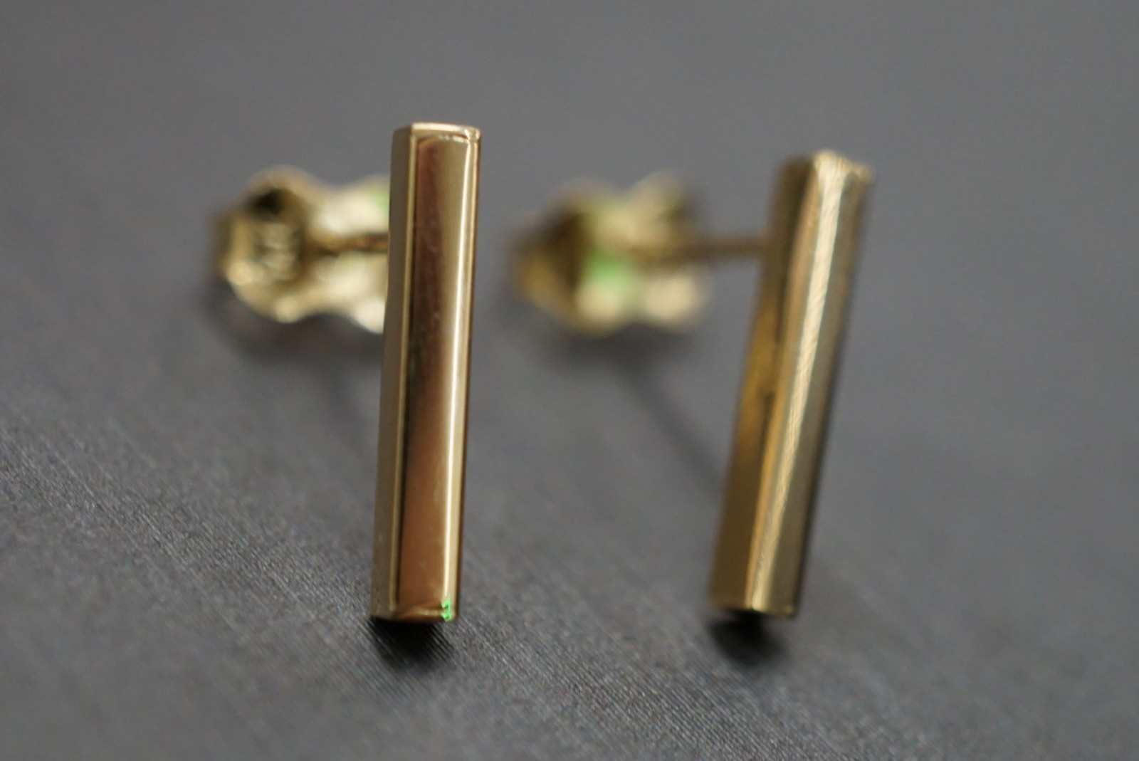 14K Solid Yellow Gold Little Bar Stud Earrings!! (#1608243)
