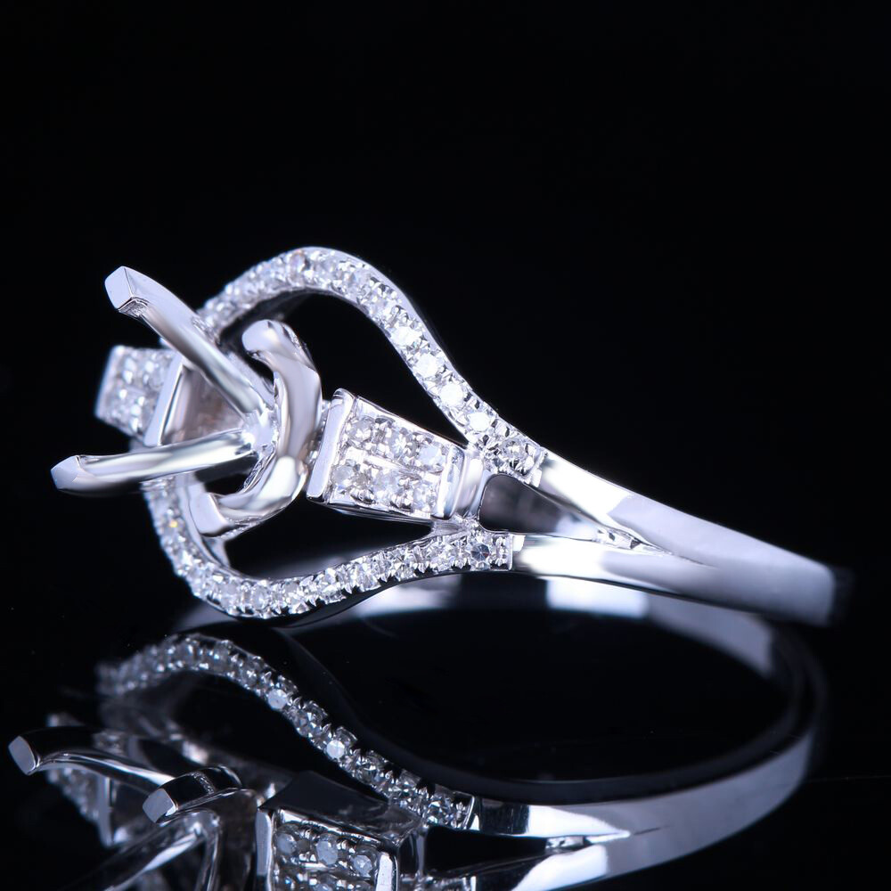Solid 10k White Gold 5.5-6.5mm Round Diamond Semi Mount Engagement Ring Setting