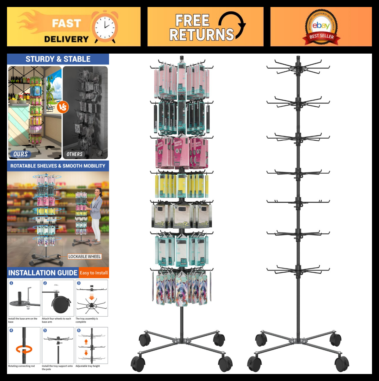 7-Layer Rotating Jewelry Display Stand – Alloy Steel Vendor Showcase for Key Cha