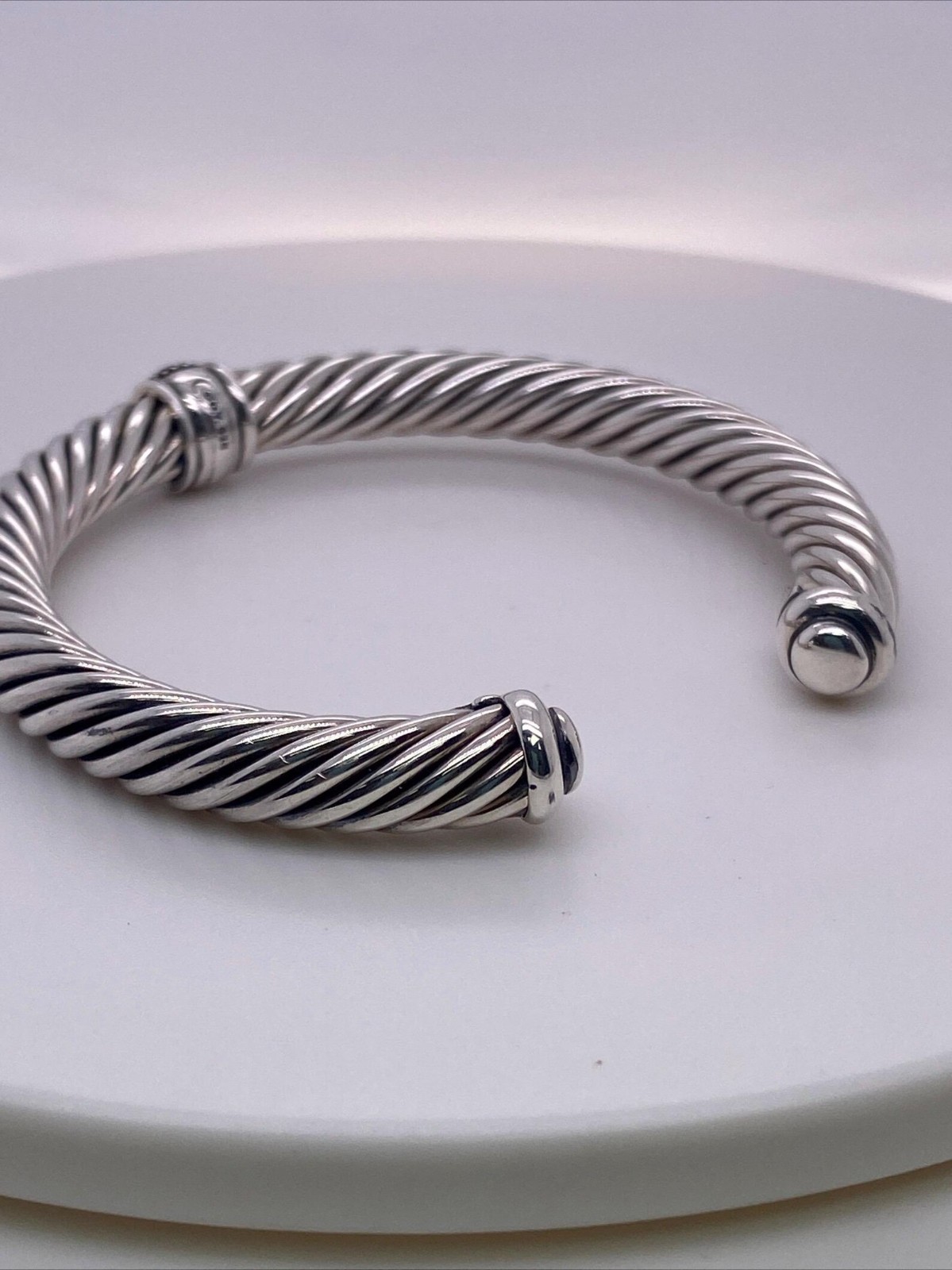 David Yurman 925 Sterling Silver 7mm Pave Black Diamond Bracelet Medium