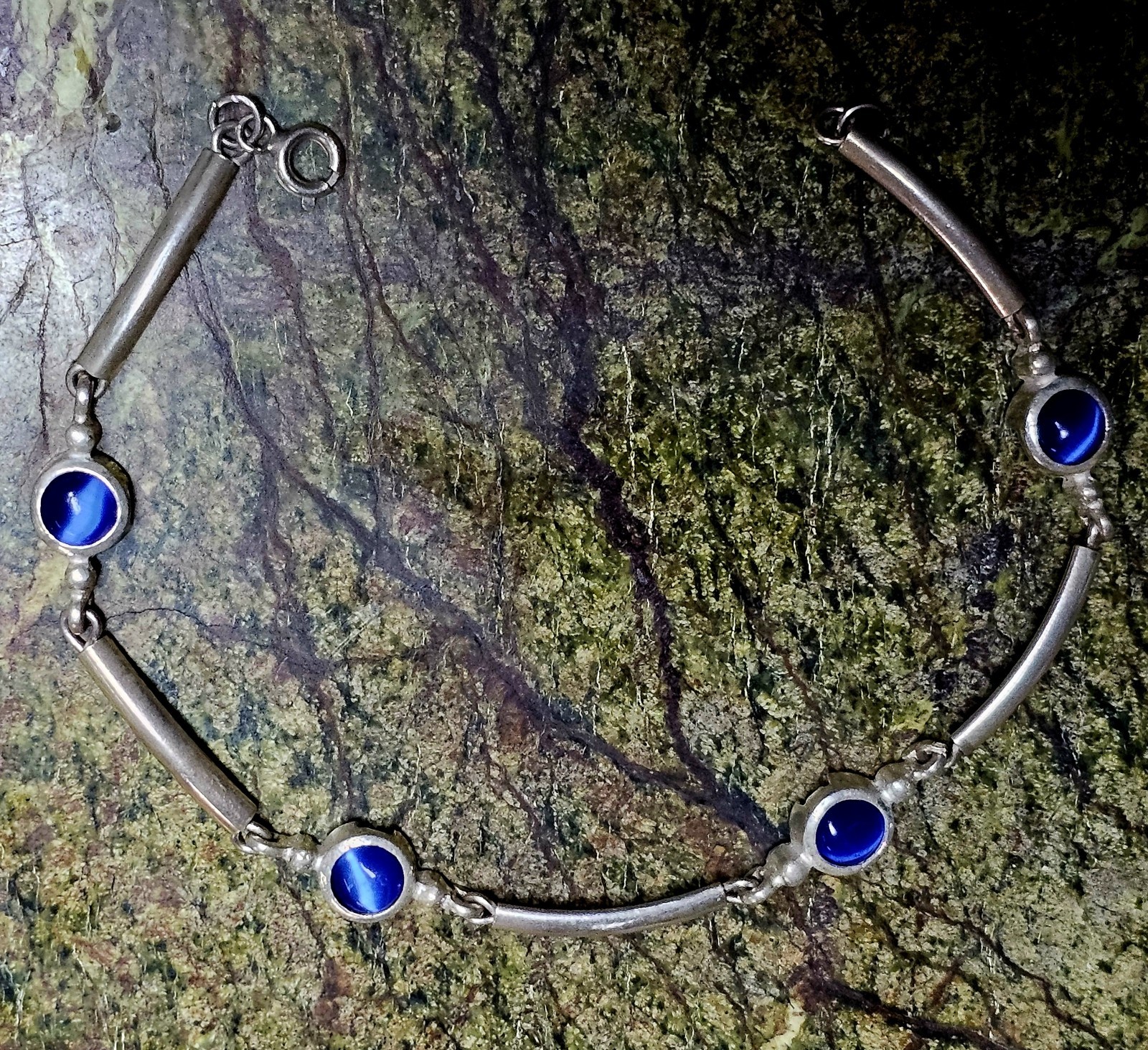 925 Sterling Blue Cat’s Eye Link Bracelet 7.7 Gram