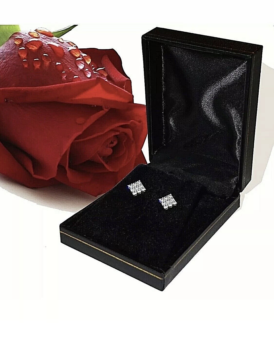 4 Ct Princess Cut VVS1/D Lab Created Studs Earrings 14K White Gold 7mmScrew Back