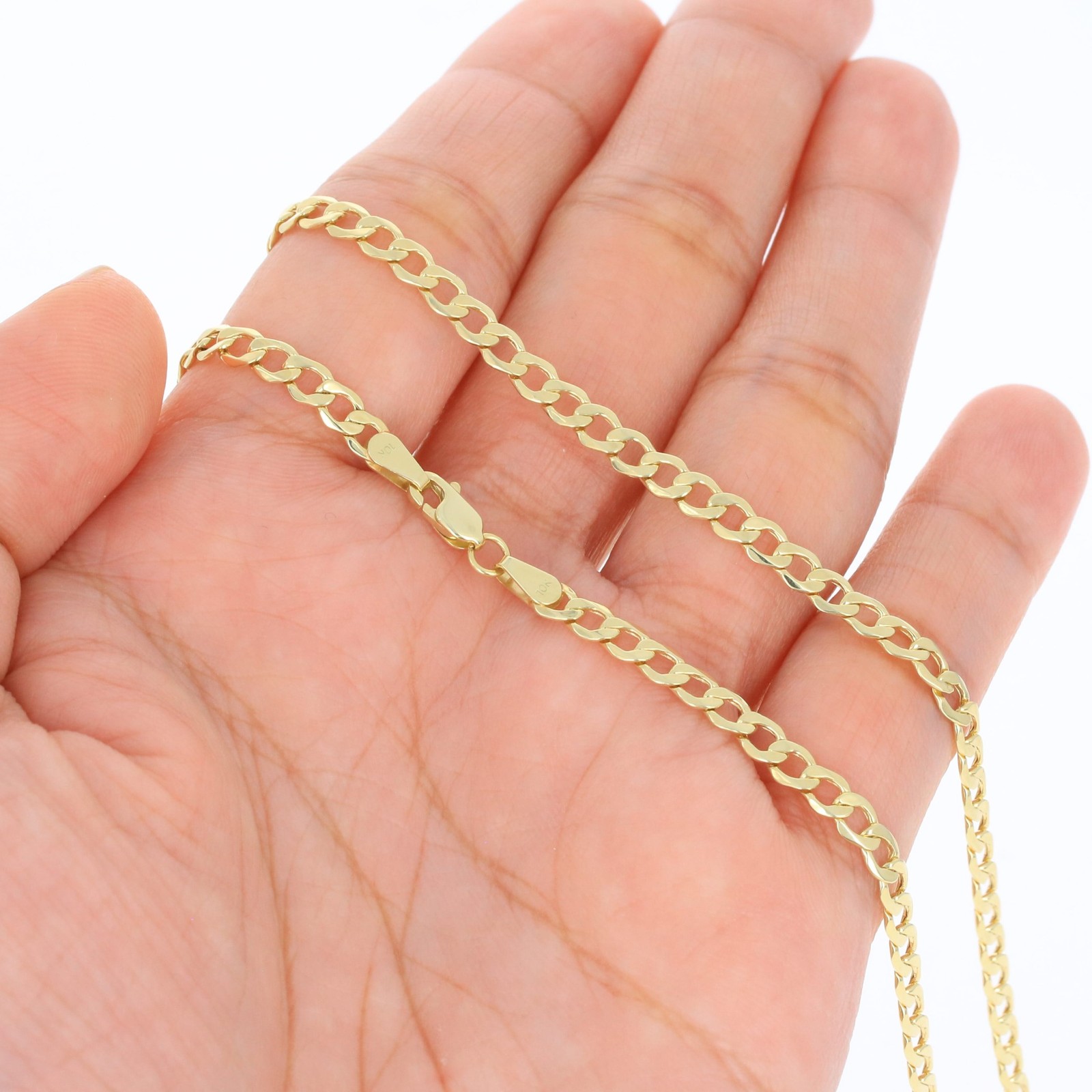 10K Yellow Gold 3.5mm Curb Cuban Link Chain Pendant Necklace Mens Womens 16″-30″