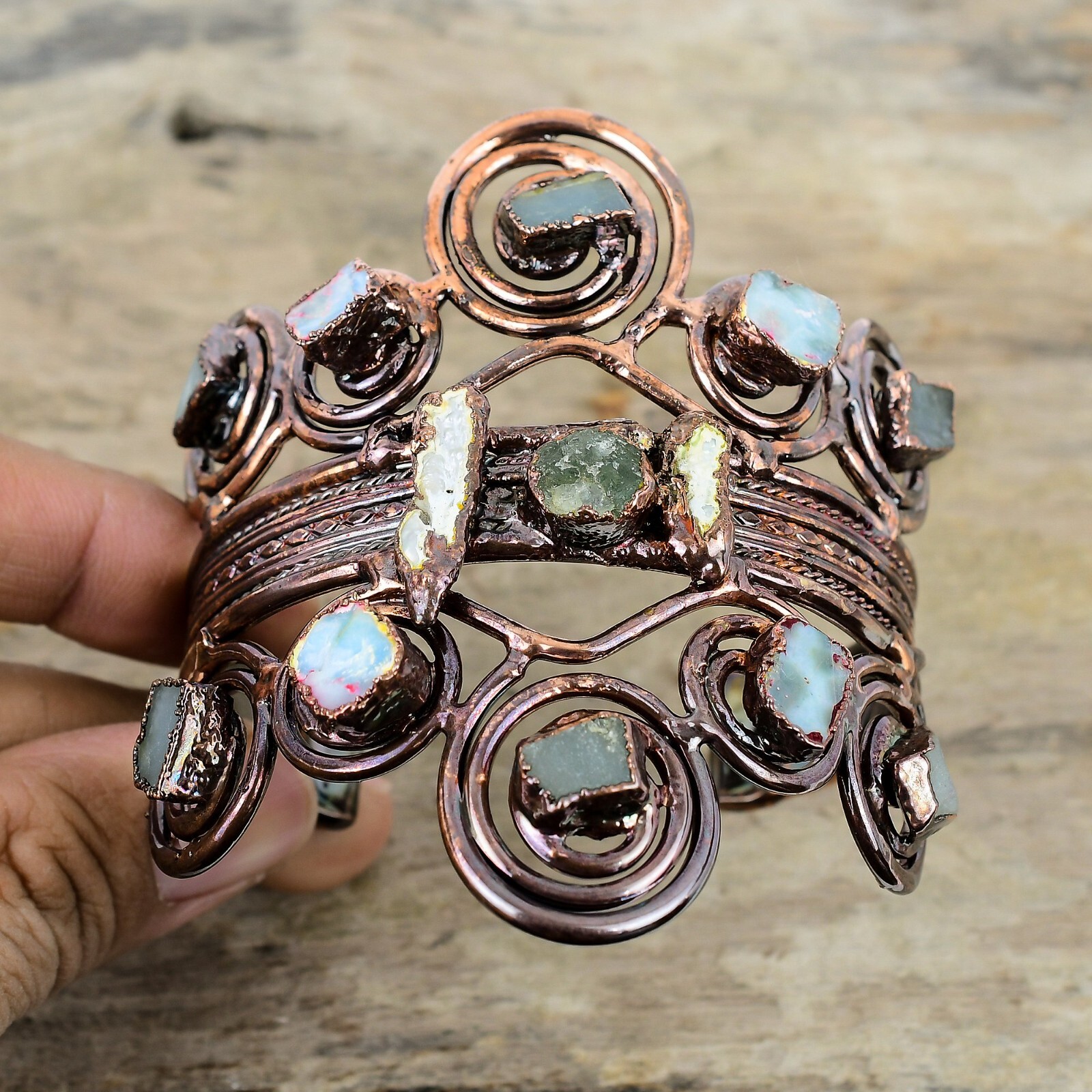 Larimar Rough Jewelry Copper Gift For Love Electroformed Adjustable Bangle