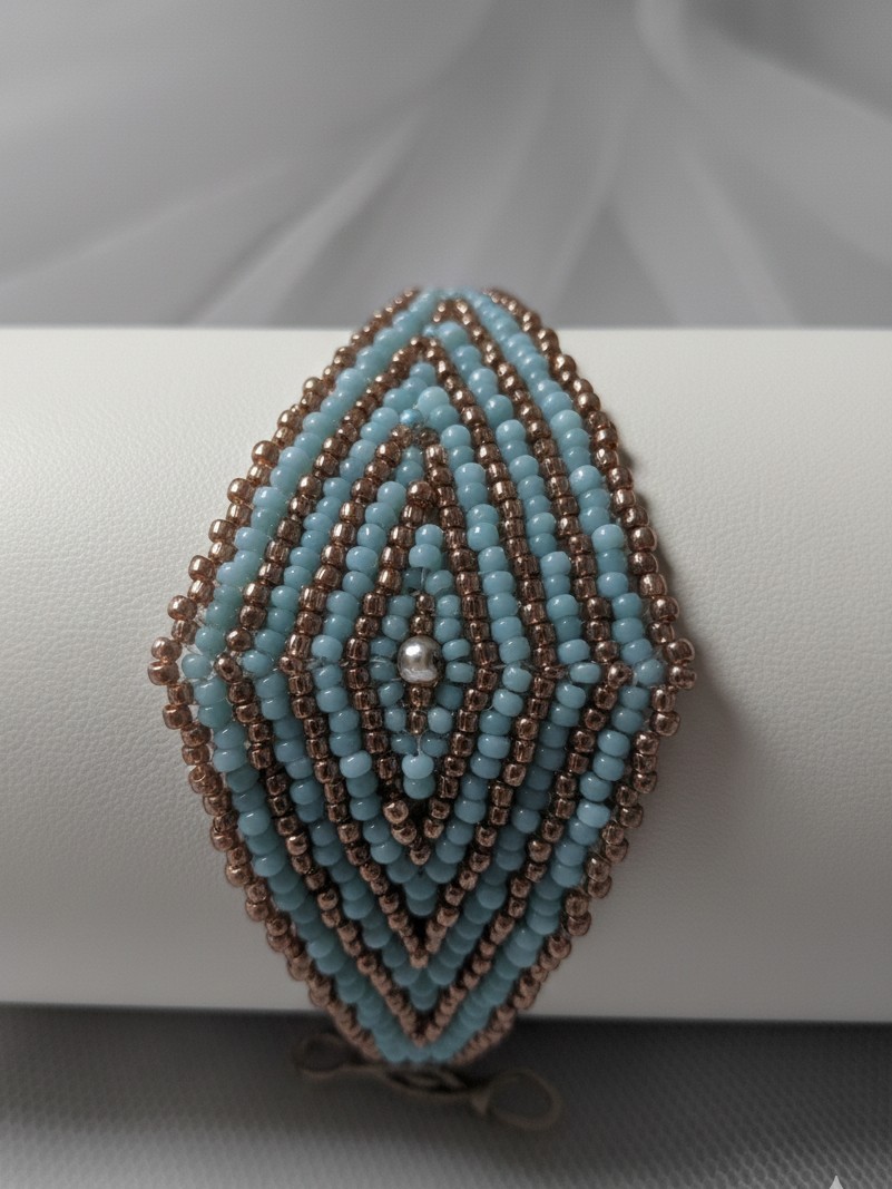 Ethnic Native American Geometric Handcrafted Bracelet Blue Brown Gold