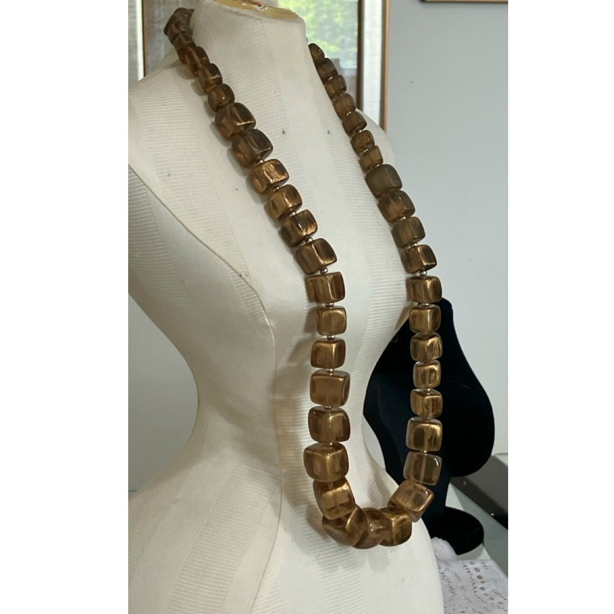 VTG Long Lucite Acrylic Square Beaded Necklace