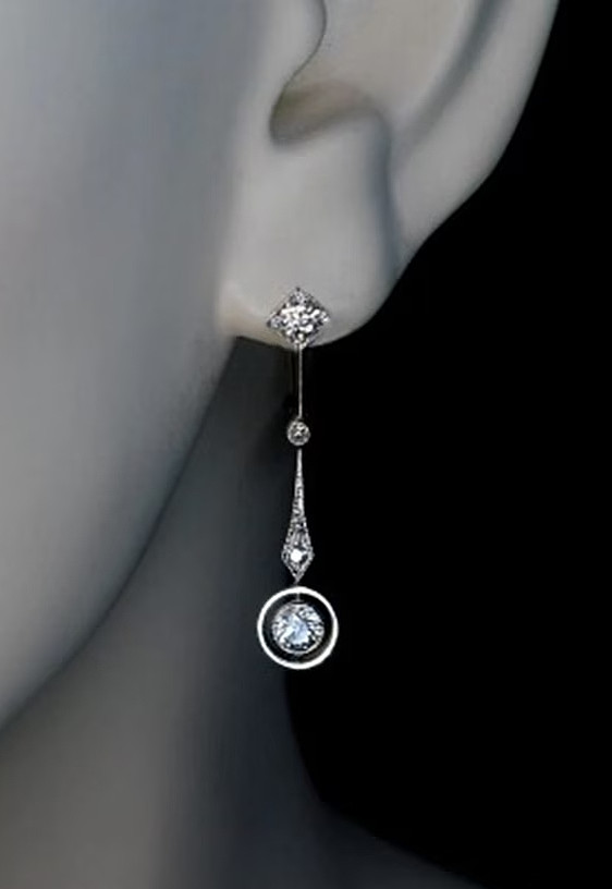 Art Deco Style Round Cut Lab Created Diamond Wedding 14K White Gold FN Earrings
