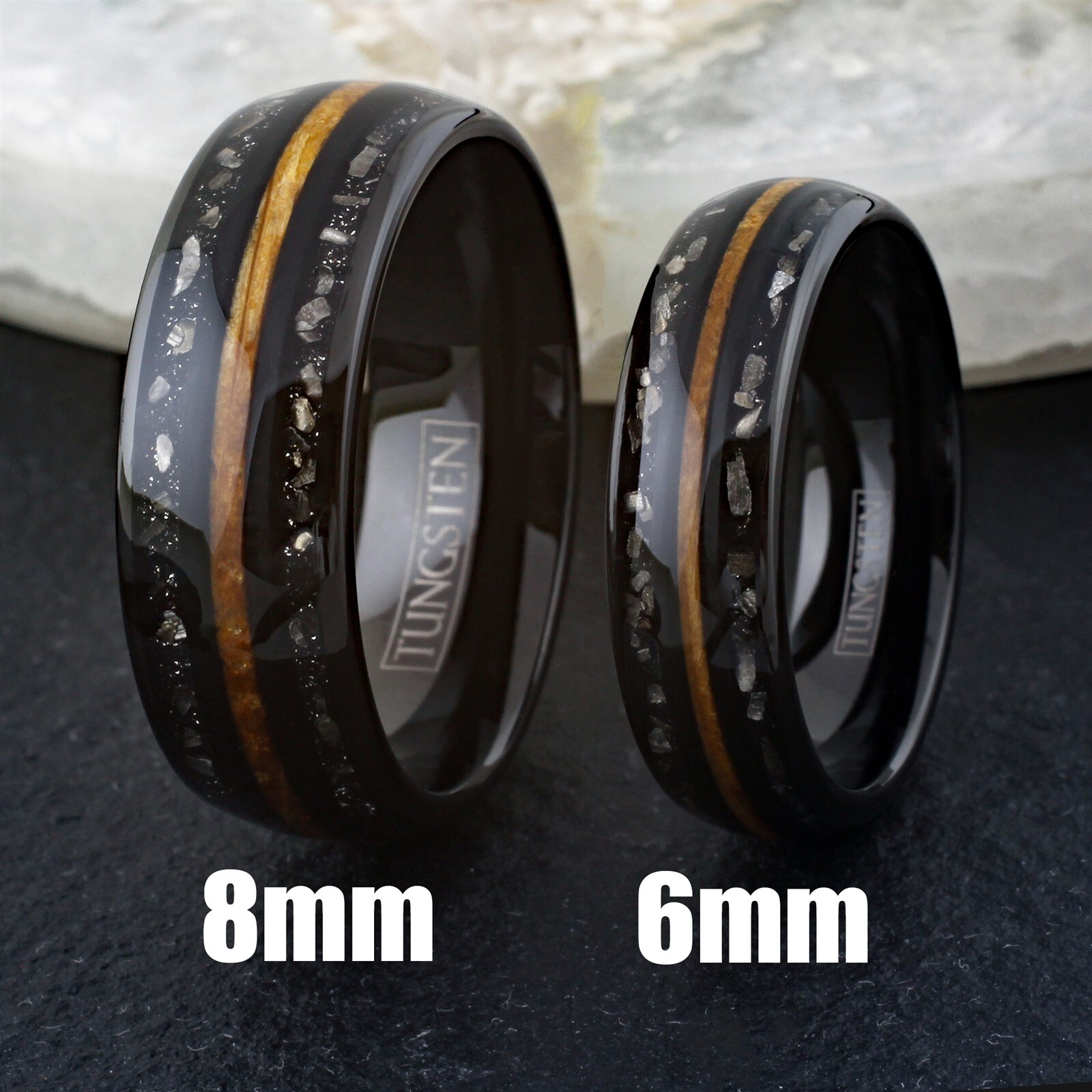 Personalized Black Tungsten Carbide Ring Whiskey Barrel Meteorite Wedding Band