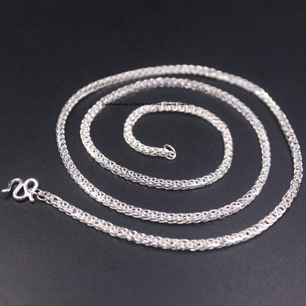 Pure S999 Fine Silver 999 Chain Women 2mm Wheat Link Necklace 4-5g 17.9inchL