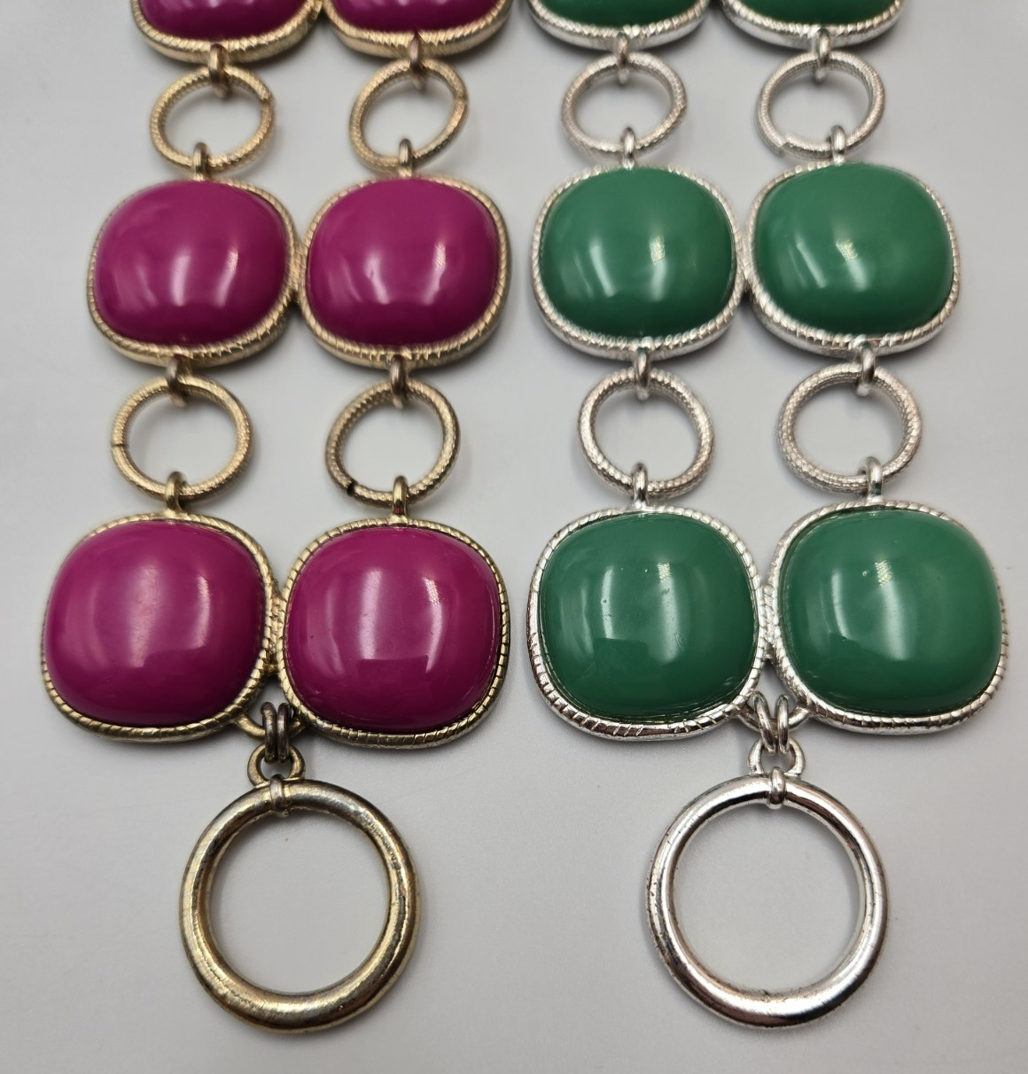 Signed BR Chunky Link Bracelets Pink Green Statement Set of 2 , lot 199