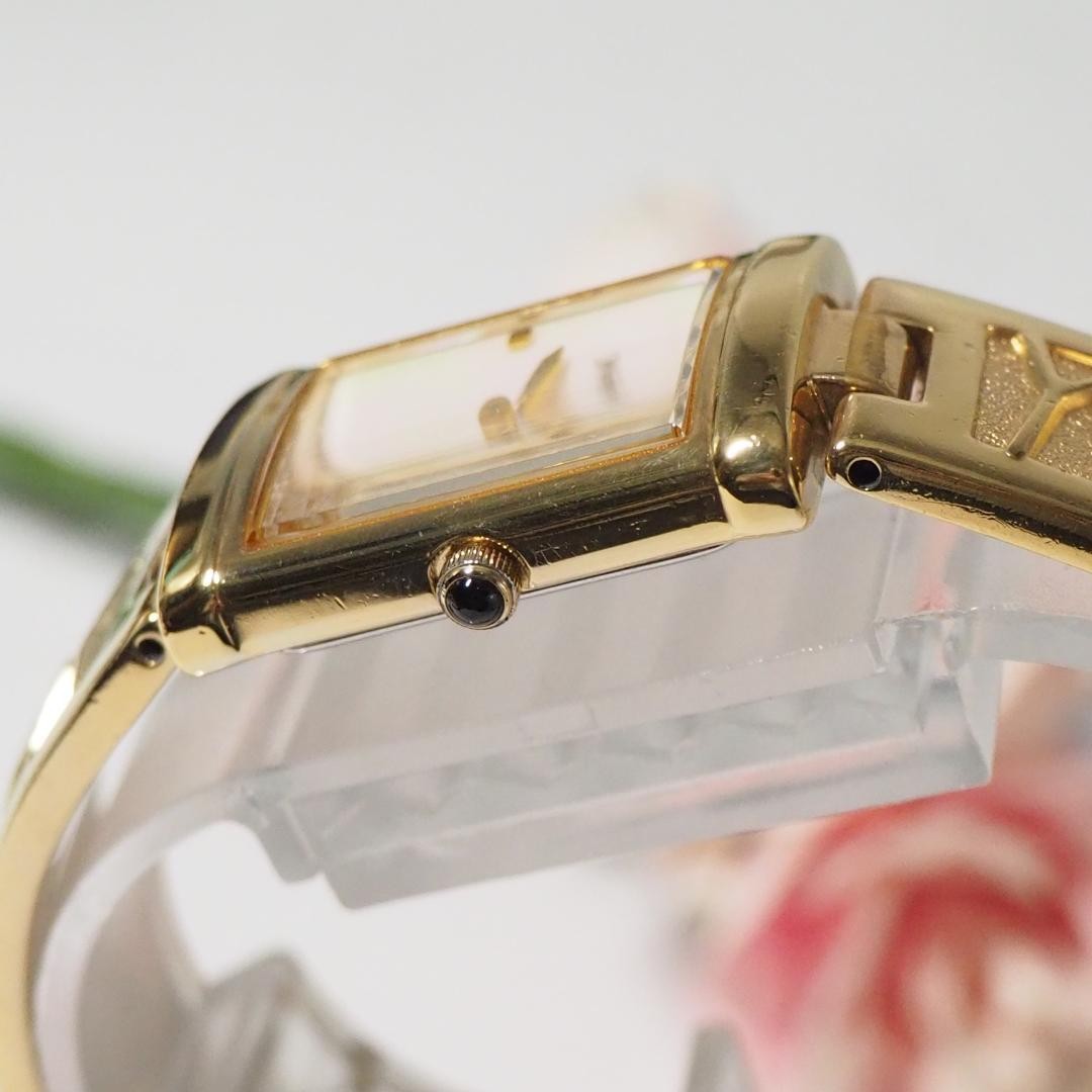 Yves Saint Laurent Square Shell Dial Bangle Watch White H922 Japan 075749