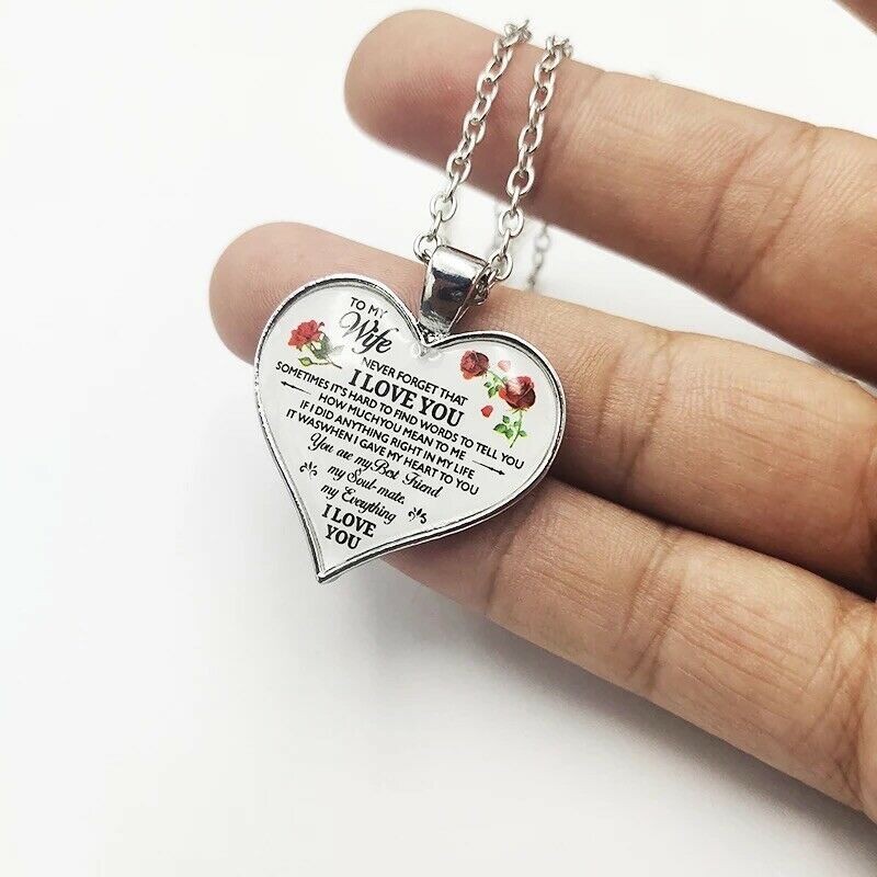To My Wife I Love You Husband Heart Rose Necklace Birthday Anniversary Gift USA