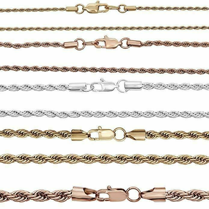 Rope Chain Yellow Rose Gold Plated Over Solid Stainless Steel – 2-6mm 18-30″