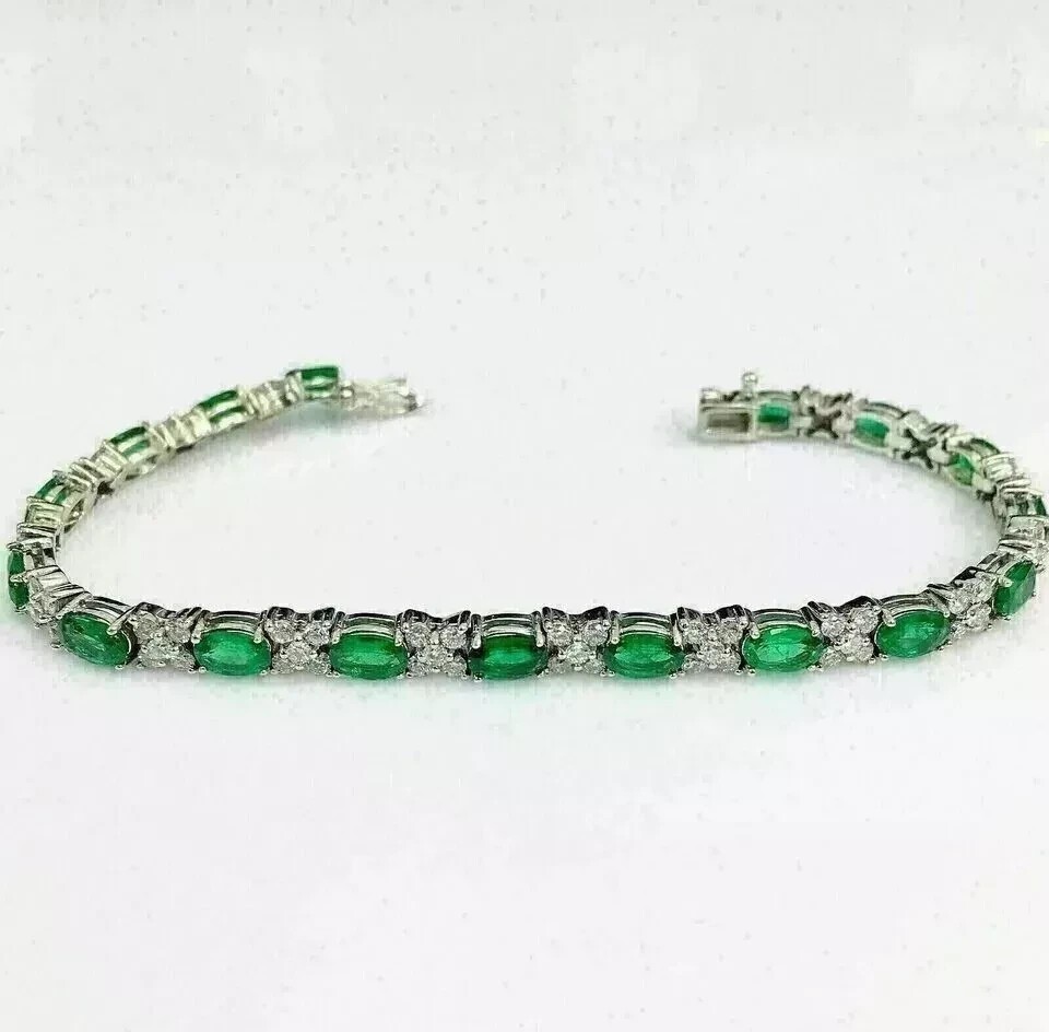 20 Ctw Oval Cut Created Emerald Women’s Tennis Bracelet 14K White Gold Plated