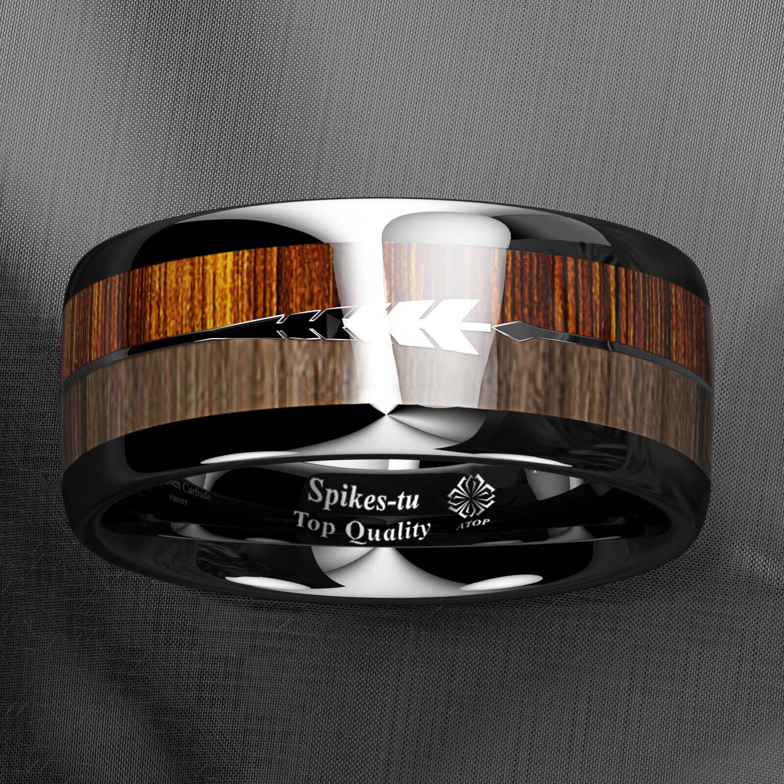 8/6mm Black Dome Tungsten Ring 2 Style Wood Arrow Wedding Band ATOP Men Jewelry