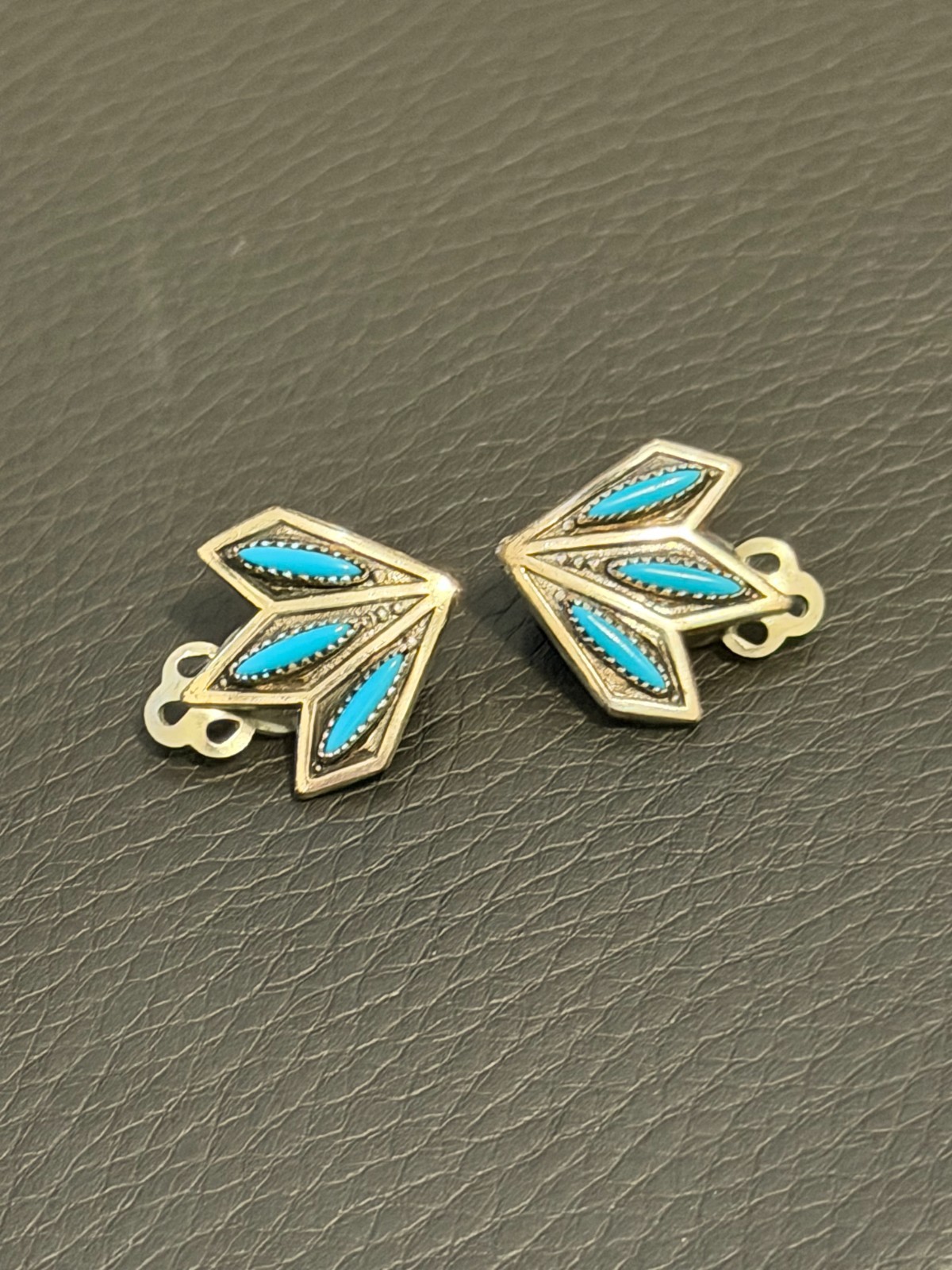 Vintage 925 Sterling Silver & Turquoise Clip Earrings Clip on Earrings Clip-on