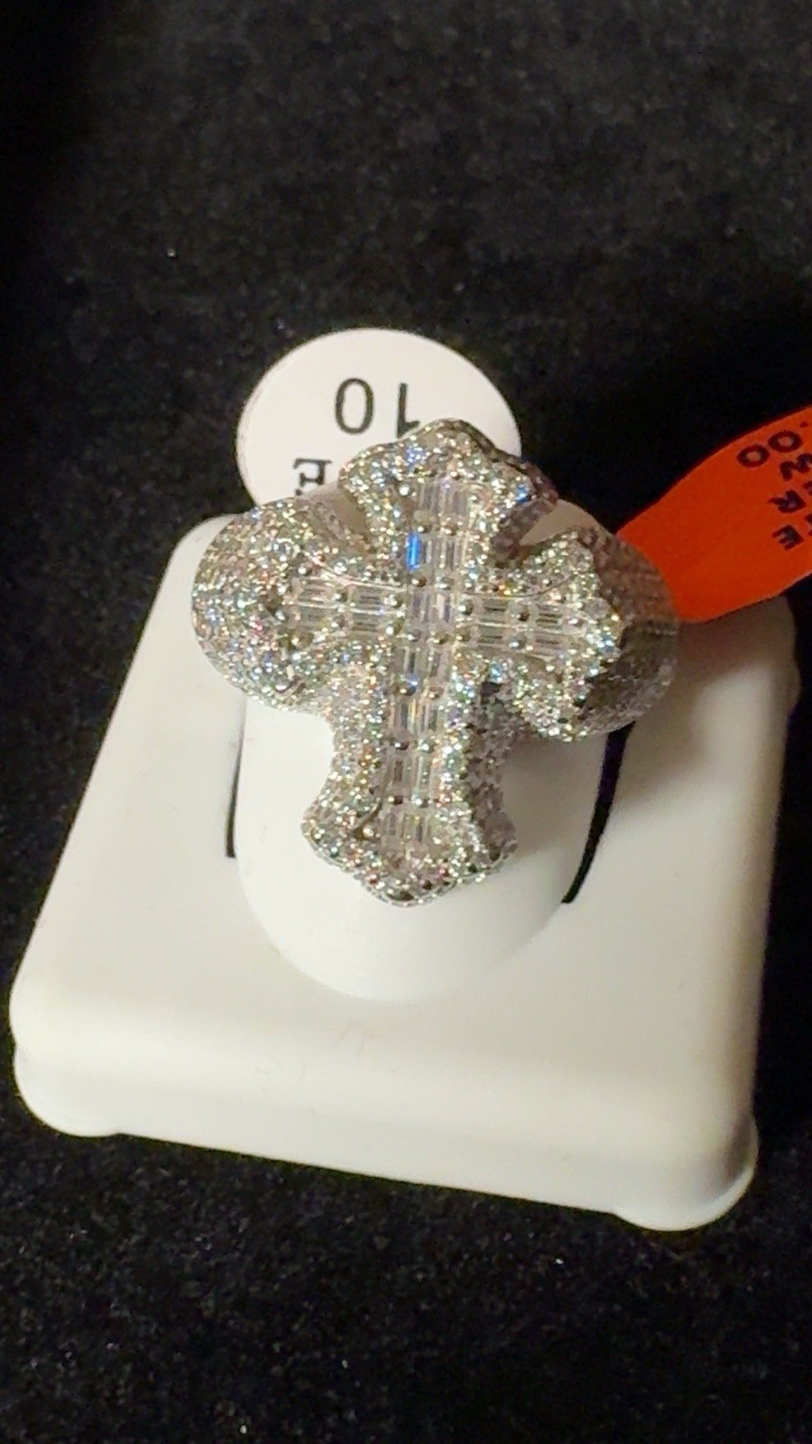 3.5 CTW Moissanite Cross Ring 925 Sterling Silver Rhodium Finish Size 10