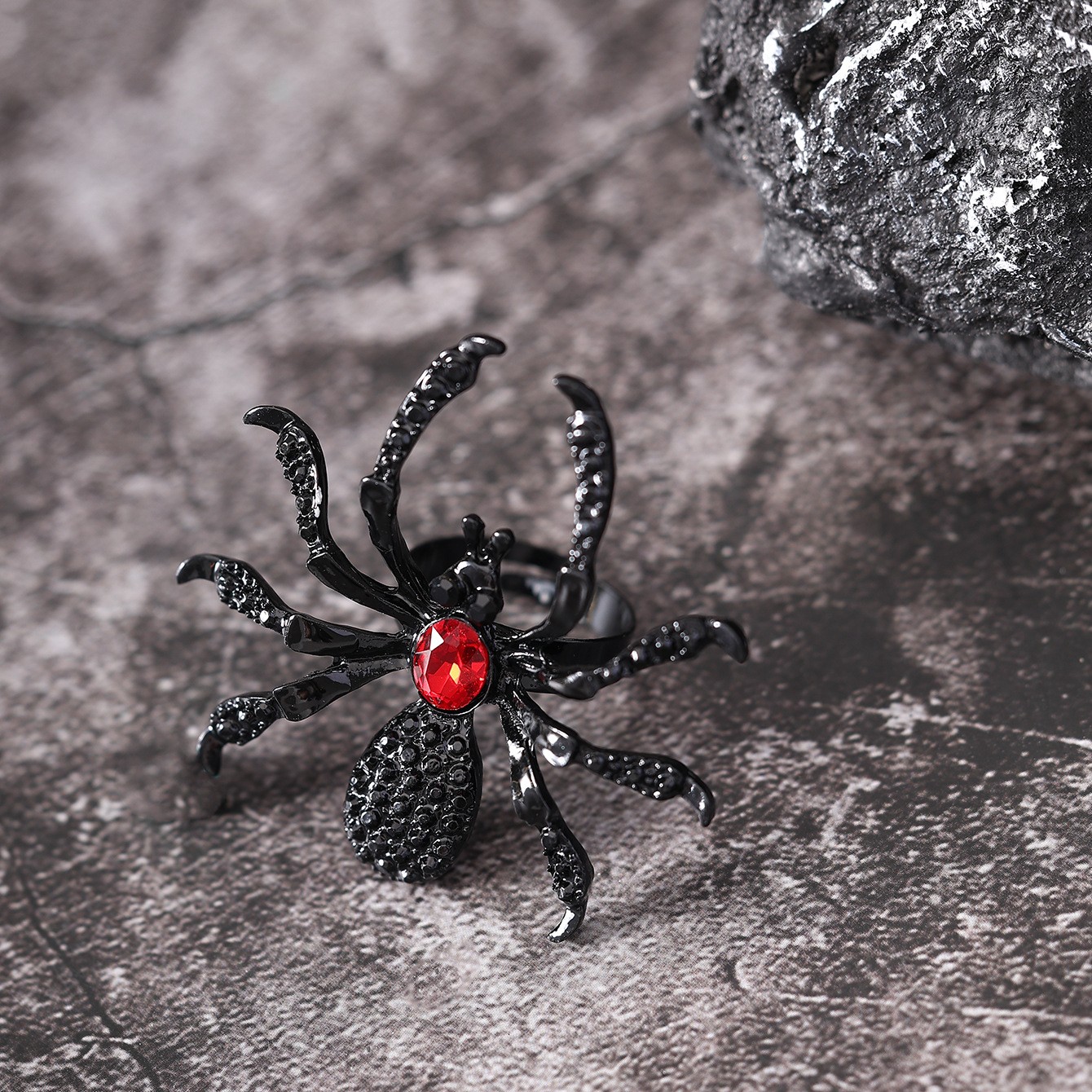 Halloween Spider Ring With Rhinestone Ins Personality Fashion Open Rings For Wom