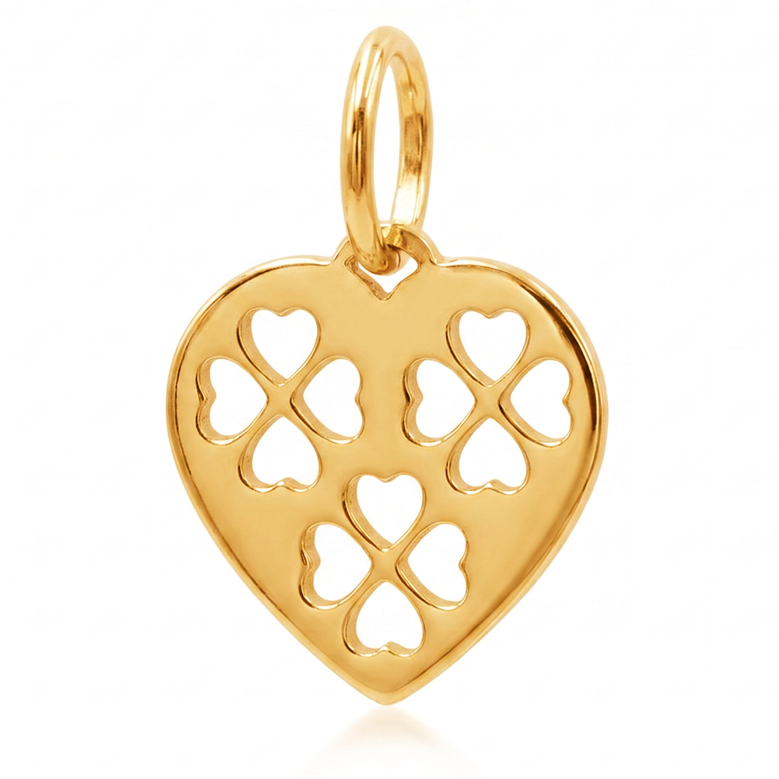 10k Solid Yellow Gold Laser Cut Heart Clover Lovely Small Delicate Charm Pendant