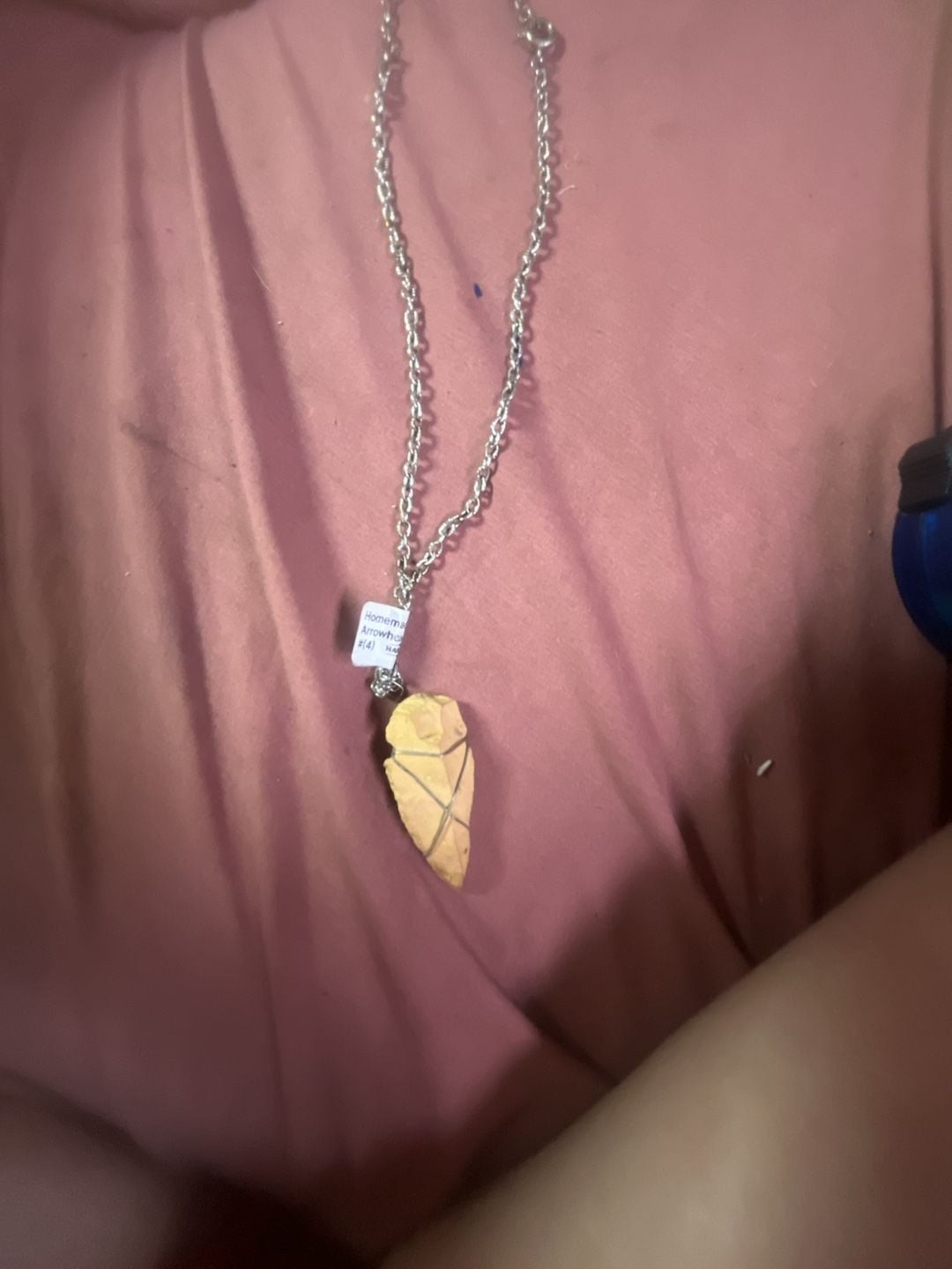 Handmade Wire-Wrapped Arrowhead Pendant Necklace on Silver-Tone Chain