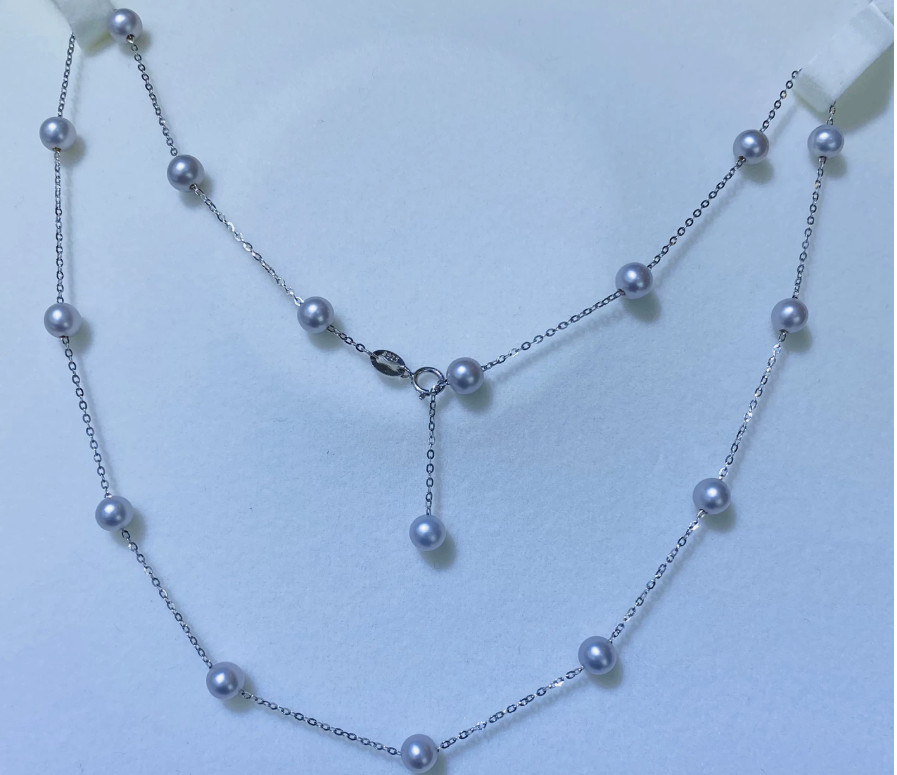 18″ stunning AAA+ 5-6mm natural Akoya Gray round pearl necklaces S925 chain