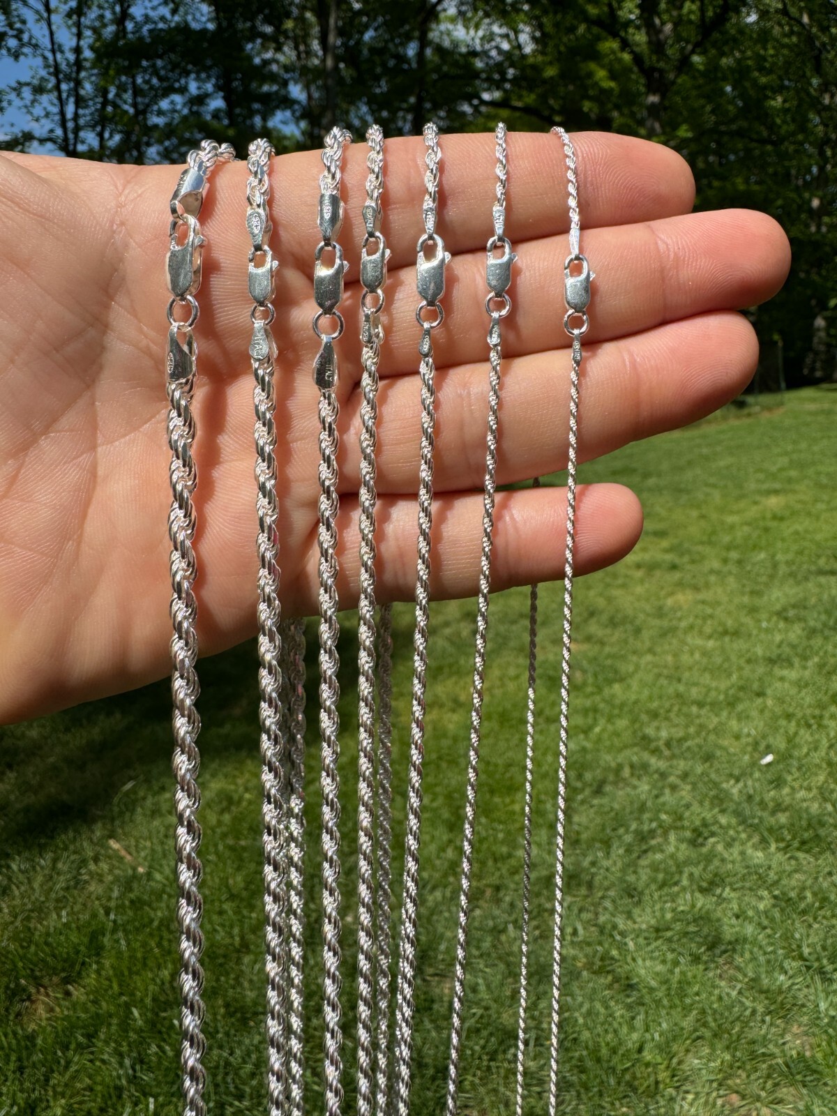 Men’s Women’s Real Solid 925 Sterling Silver Rope Chain 1.5-5mm 16″-30″ ITALY