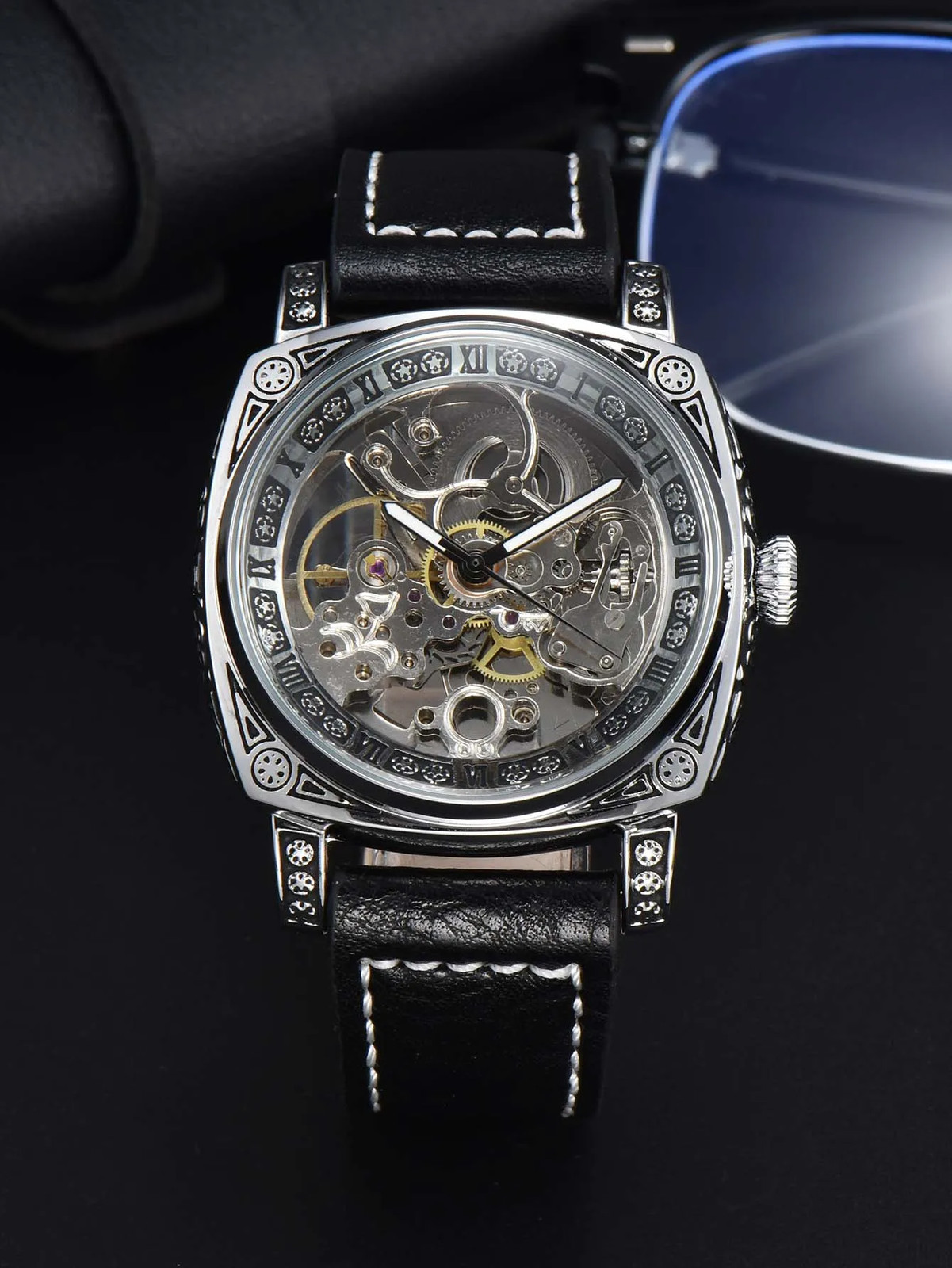 Automatic Retro Skeleton Mechanical Men’s Watch Waterproof Leather Unbranded