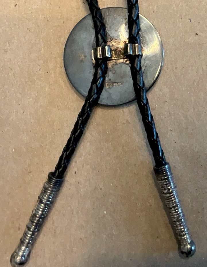Men’s Adjustable Bolo Tie Black Leather Cord Silver-Tone Round Slide Western