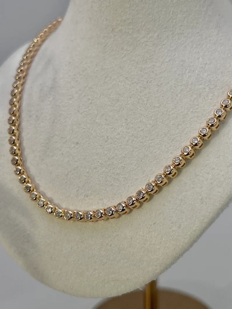 22Ctw Round Lab Created Diamond Bezel Tennis Necklace 14k Yellow Gold Plated