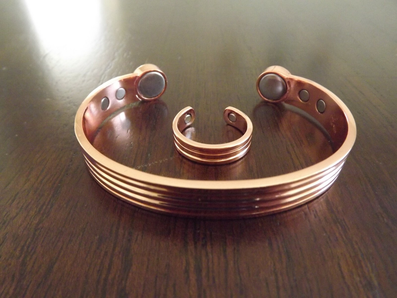 Pure Copper Magnetic Bracelet Arthritis Pain Therapy Adjustable Cuff & Ring Set