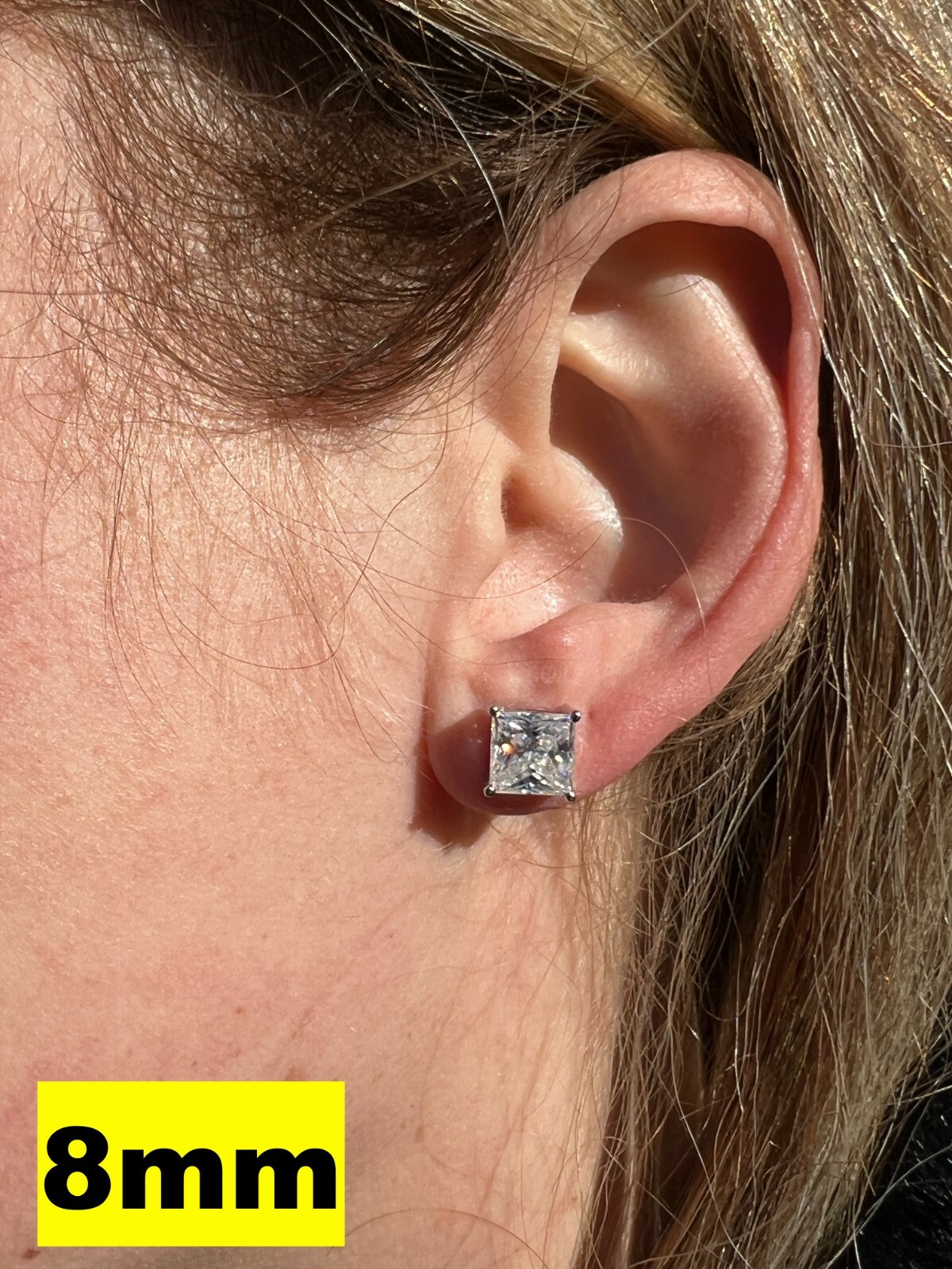 Real MOISSANITE Square Princess Stud Earrings Unisex 925 Silver Passes Tester