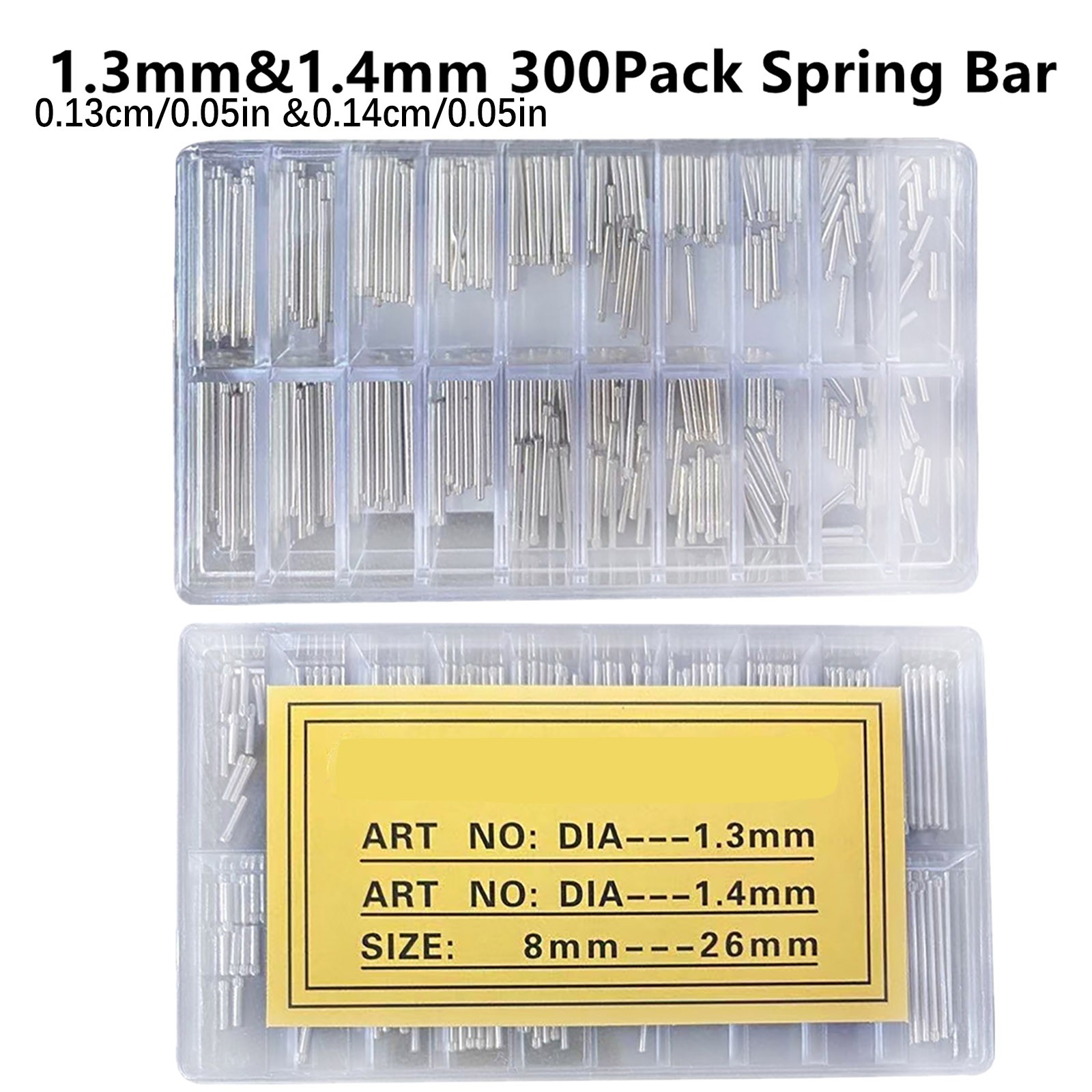 300Pcs 1.3&1.4mm Thick Knurled Watch Spring Bar Assorted 8~26mm Band Link Pin;