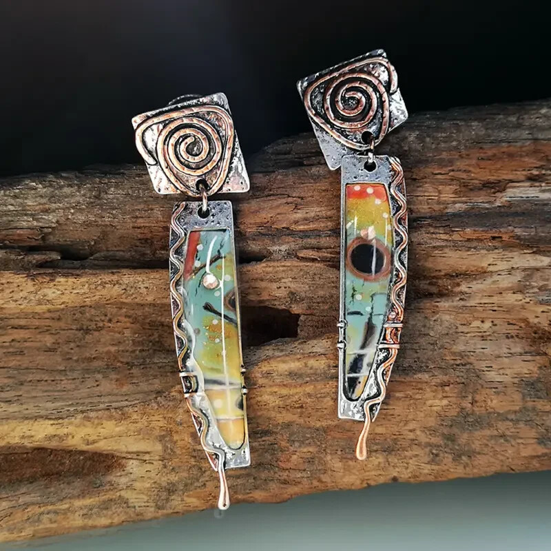 Vintage Spiral Colorful Drop Dangle Earrings 925 Silver Plated Boho Jewelry New