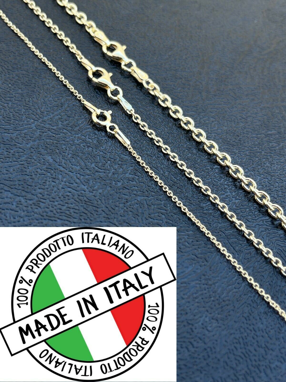 Real Solid 925 Sterling Silver 14k Gold Plated Anchor Cable Chain Rolo Necklace
