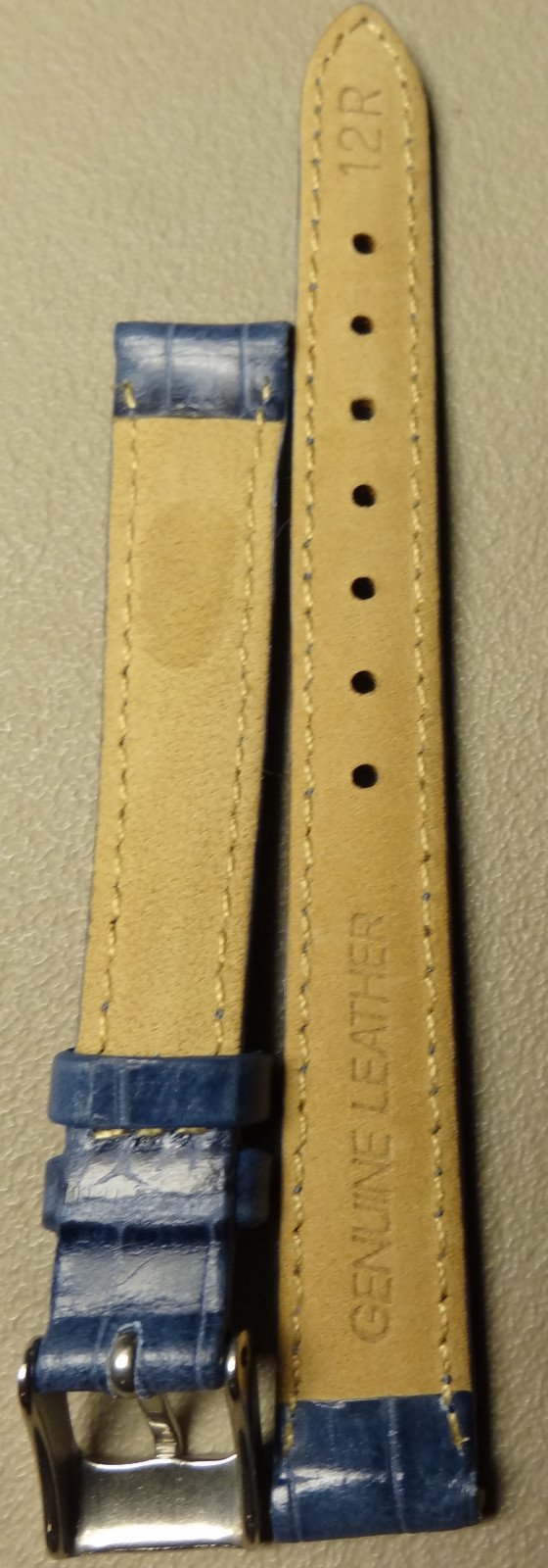 New 12mm Regular Womens Genuine Leather Blue Crocodile Grain Watch Band