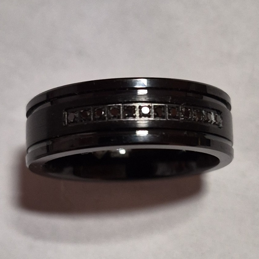 Triton Men’s Black Tungsten Carbide Band Ring Size 11.5 8mm, 1/10 Black Diamon
