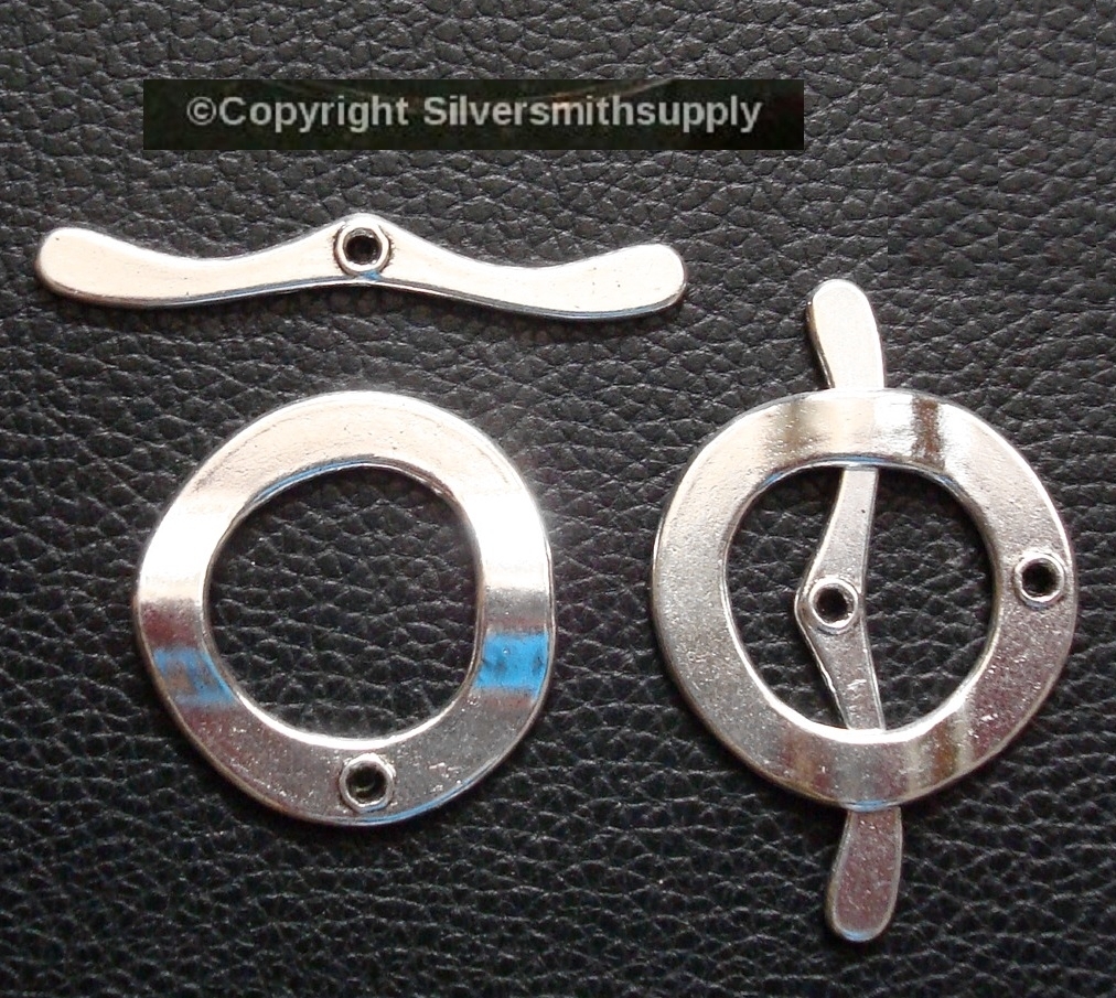 2 Sets 30mm Large jewelry toggle clasp Bright silver plt contemp design FPC134B