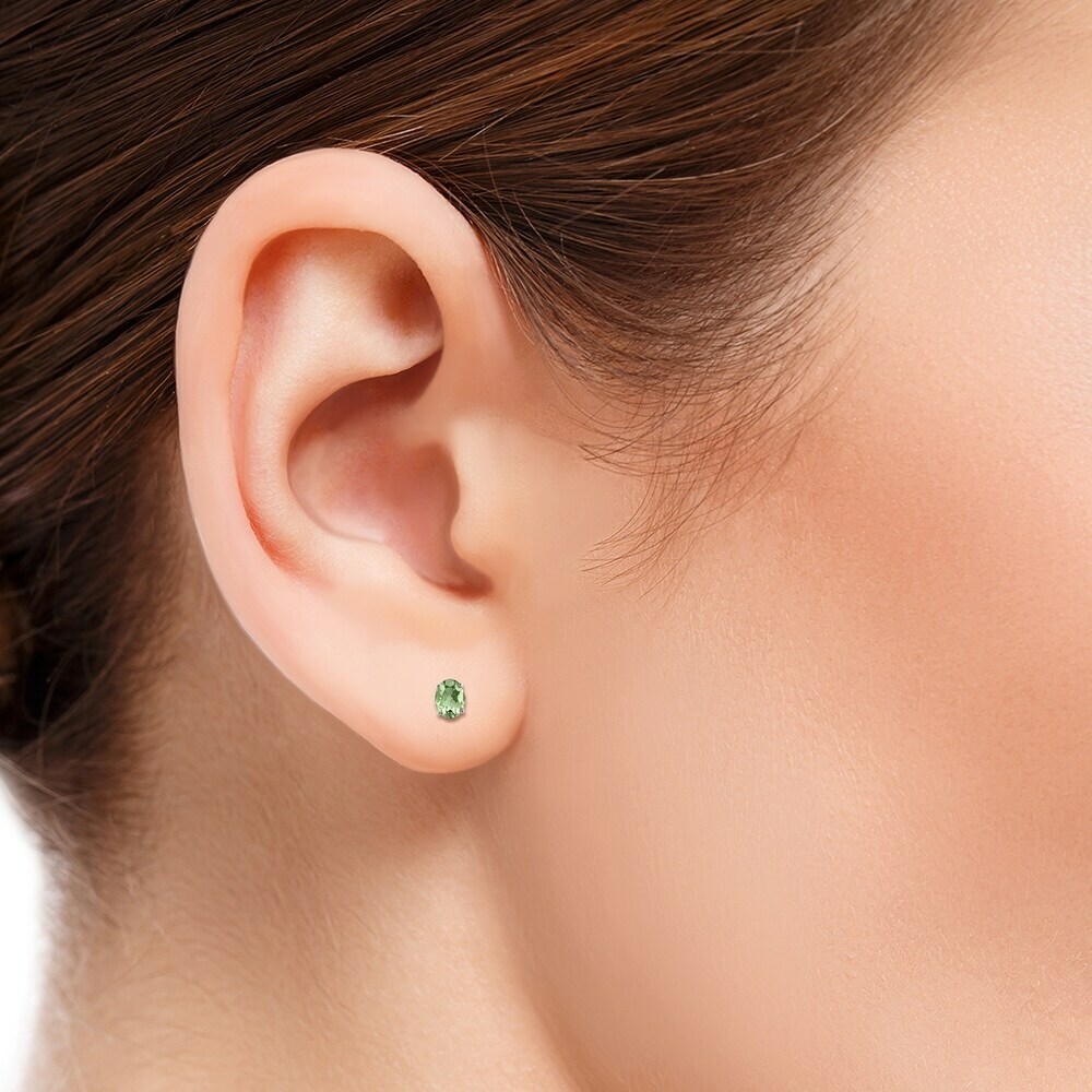 Solid 925 Sterling Silver 2.00ct Genuine Green Amethyst Oval Cut Stud Earrings