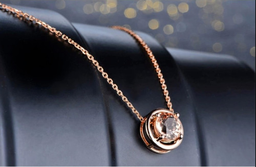 2CtRound Lab Created Morganite Solitaire Pendant 14K Rose Gold Finish Free Chain