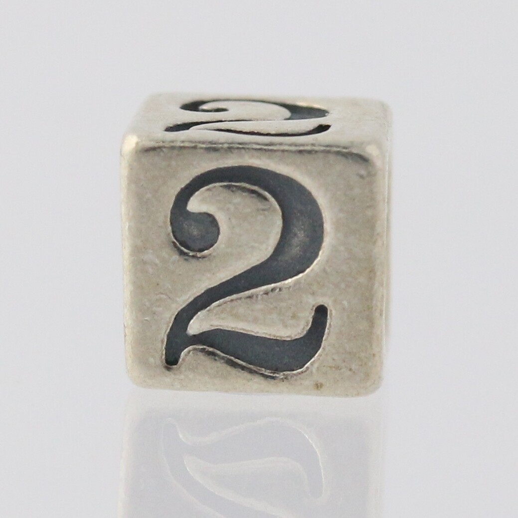 Number 2 Block Bead Charm – Sterling Silver 925 Lucky Symbol Jewelry Making