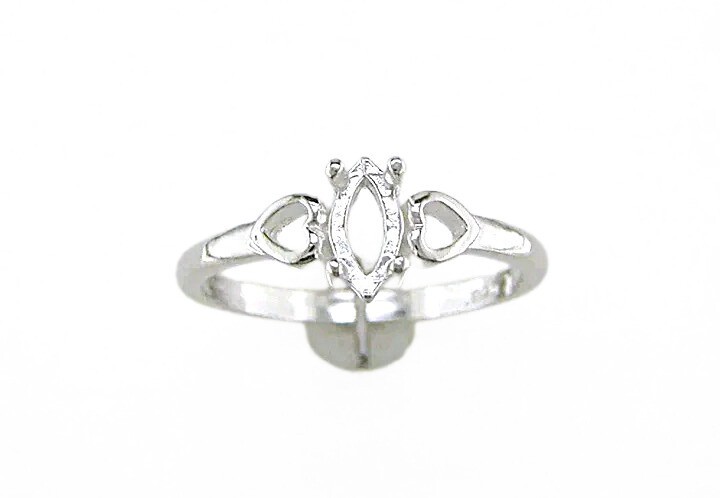 6X3 Marquise Setting Heart Shank Ring Sterling Silver Pre-Notched Size 6.5