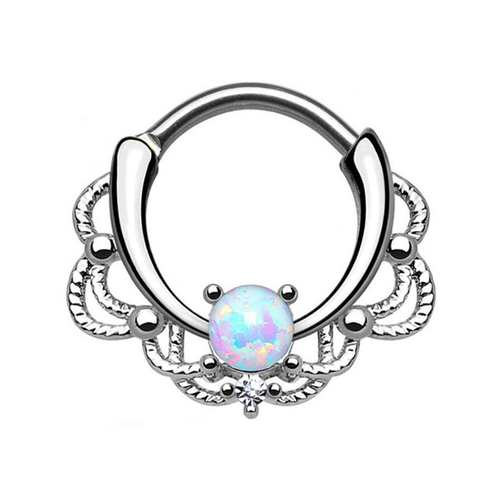 1PC 16G Septum Ring Segment Clicker Surgical Steel CZ Gem Nose Hoop Ring Jewelry